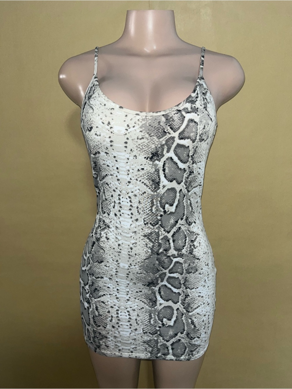 Windsor Snake-Print Spaghetti Strap Dress - White & Gray